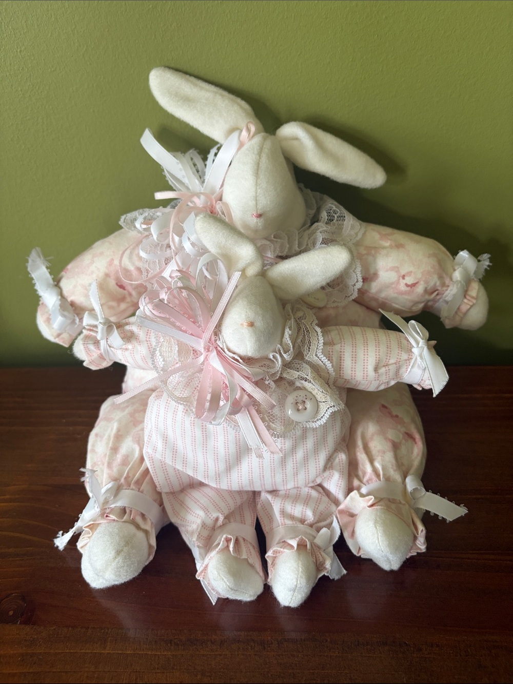 Handcrafted Pink Bunny Plush Decorative Set